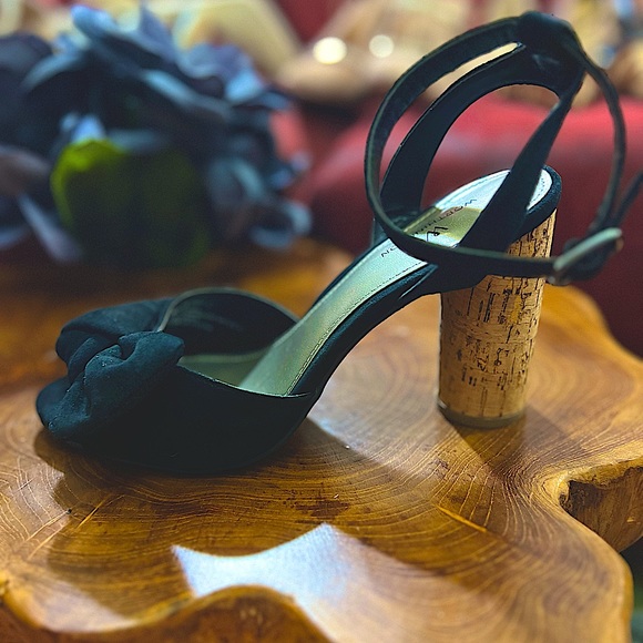 Black Suede Cork Heeled Tinsley Sandals by Worthington - Picture 13 of 13